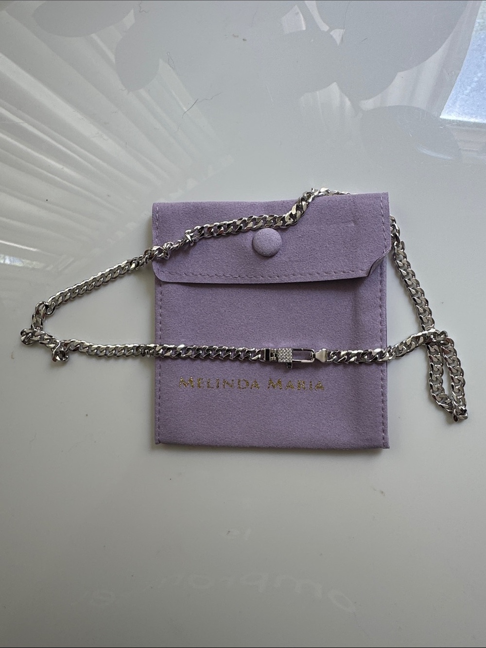 Melinda Maria Julian Pave Lock Silver Chain Necklace, 5mm